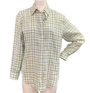 Jones New York Sport Plaid Linen Button Front Shirt Sz S #178D